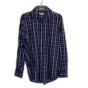 Peter Millar Mens SZ M Purple/White Plaid Silk Blend Button Down Dress Shirt